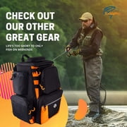 Fishing Backpack Waterproof Tackle Bag with Protective Rain Cover Includes 4 Tackle Boxes Stainless Steel Fishing Pliers and Lanyard - Black Orange