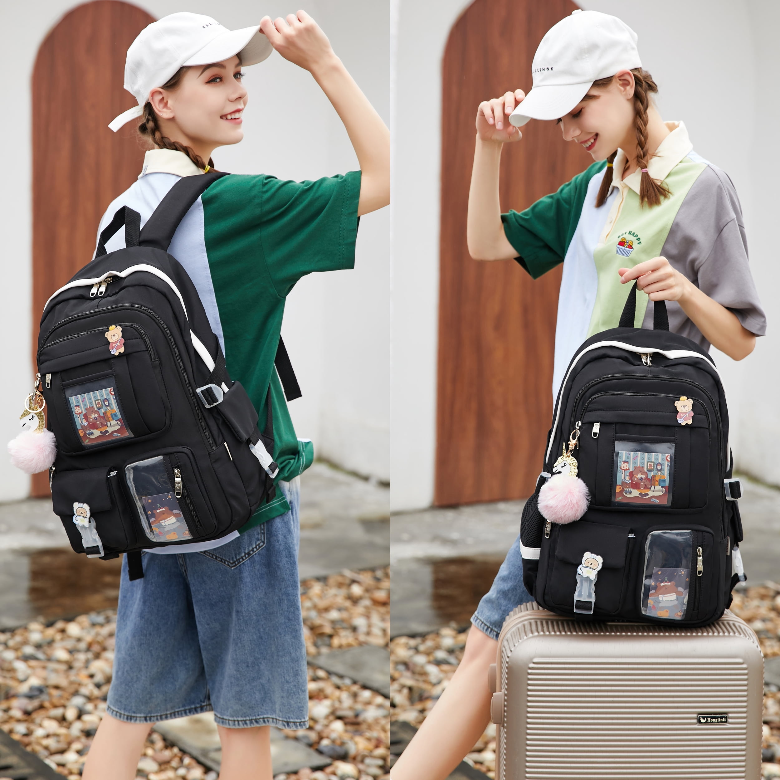 AO ALI VICTORY Laptop Backpacks 16 Inch School Bag College Backpack Large Travel Daypack Kawaii Bookbags for Teens Girls Women Students (Black)