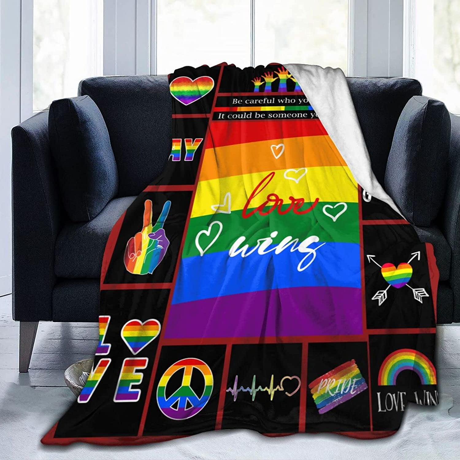LGBT Gay Pride Flannel Blanket Rainbow Flag Throw Blanket Ultra Soft ...