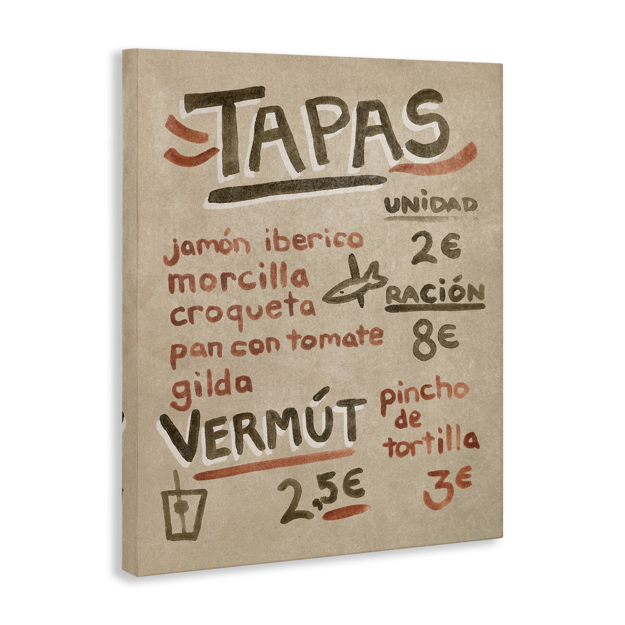 Stupell Industries Spanish Tapas Menu Food & Beverage Painting Wrapped Canvas Art Print Wall Art, 30 x 40