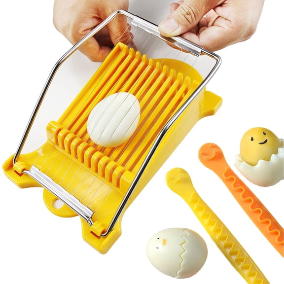 Egg Slicer,Spam Slicer with 2 PCS Wavy Shaped Egg Cutter for Hard Boiled Eggs Soft Cheese Fruit,Cuts 11 Slices (Yellow)