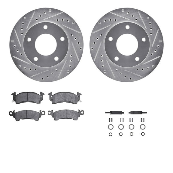 Dynamic Friction Company Front Brake Rotors-Drilled and Slotted-Silver with 5000 Advanced Brake Pads includes Hardware 7512-46073