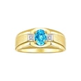 thumbnail image 1 of RYLOS Men's Rings 14K Yellow Gold Classic 7X5MM Oval Gemstone & Diamond Ring Blue Topaz December Birthstone Rings For Men, Gold Rings Size 10, 1 of 7