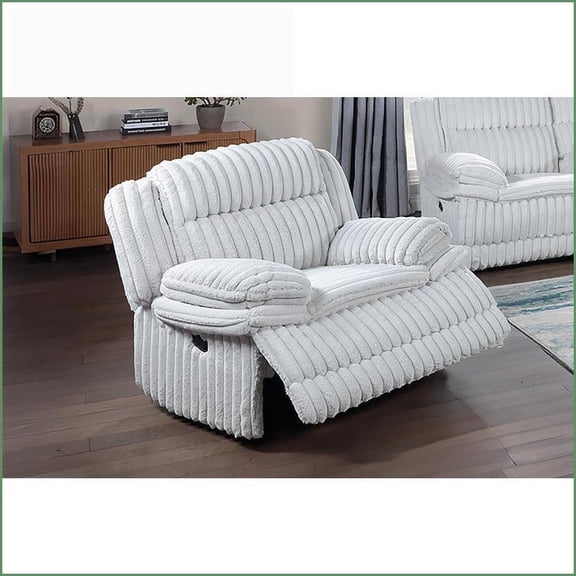 Recliner with Glider Motion, Fold-Down Table & Cup Holders – Light Gray Fur-Like Corduroy Contemporary Chair | Solid Wood Frame