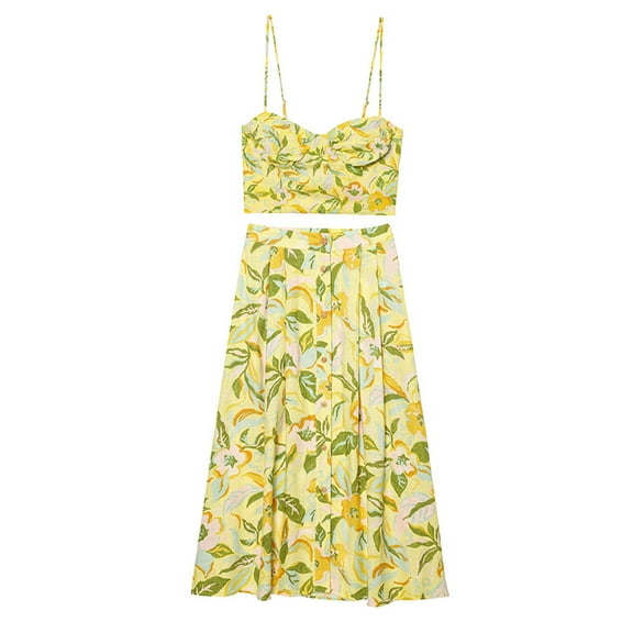 TFMLN Women Floral Print Skirt Two Piece Set Sexy Crop Sling Camisole Casual Beach Holiday Style A-line Skirts Sets Female New XHY