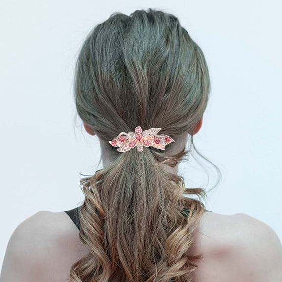 AURARMLET Pink Rhinestone Flower Hair Clips Alloy Accessories for Elegance