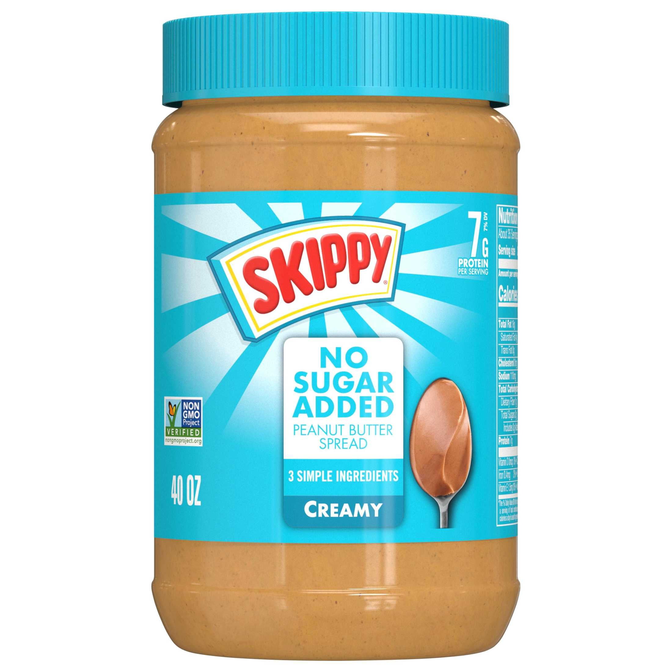 (8 pack) SKIPPY No Sugar Added Creamy peanut butter spread, Shelf-Stable, 40 oz Plastic Jar