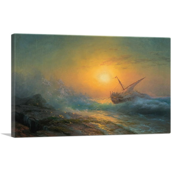 ARTCANVAS Stormy Sea at Sunset 1896 Canvas Art Print by Ivan Aivazovsky - Size: 26" x 18" (1.50" Deep)