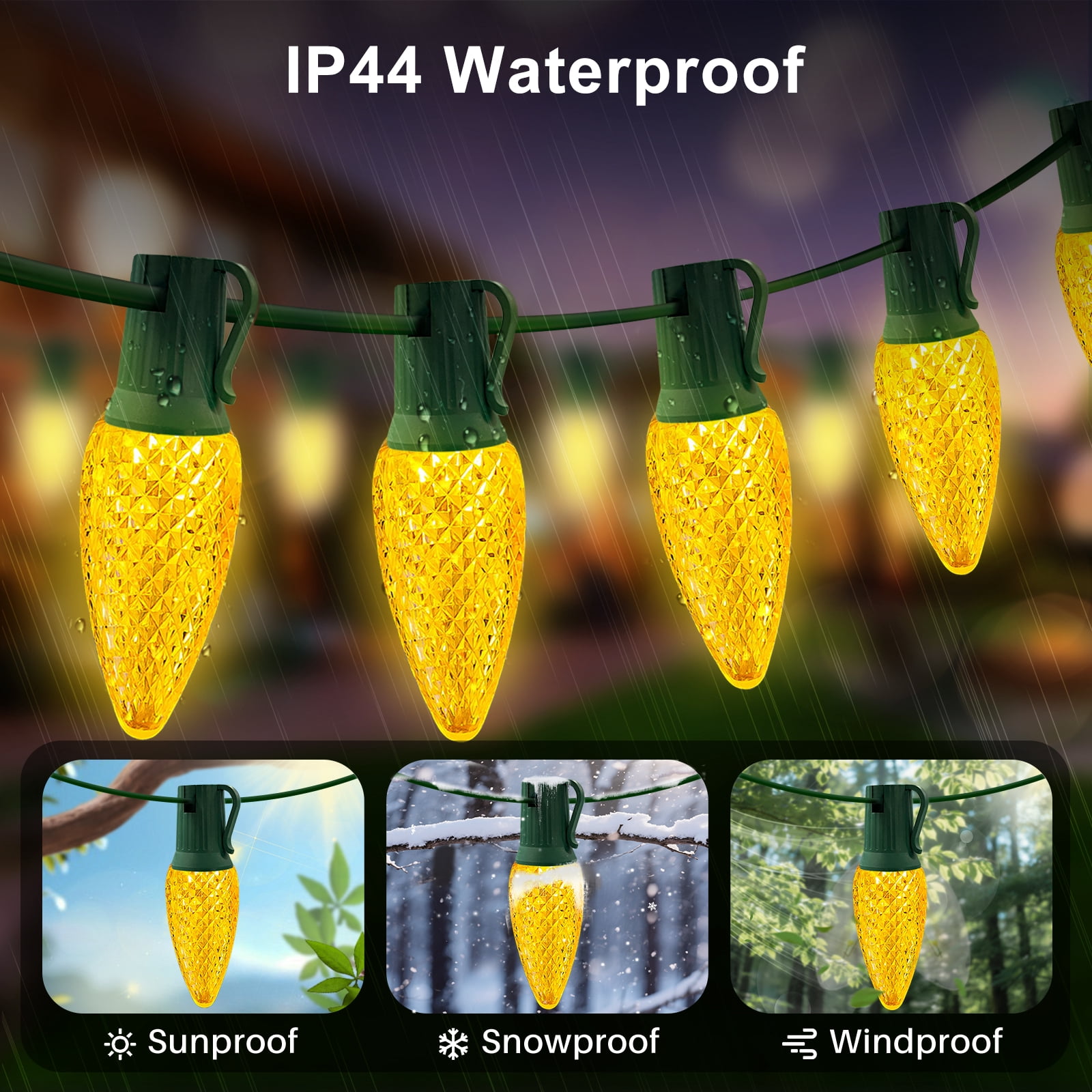 LAMPHOME Yellow C9 Christmas String Light Outdoor, 25FT Shatterproof LED for House Rooflines & Pathways, Connectable Waterproof Vintage Christmas Light for Tree, Yard, Patio, Porch, Garden