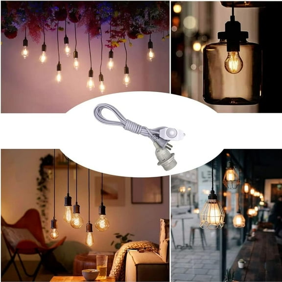 GHRTGR-Pendant Light Kit with Dimmer Switch 15 Feet Hanging Lamp Cord Set Plug in Edison Light Bulb Socket Rope for E26 E27 DIY Swag Light Fixtures (1 Pack, White)