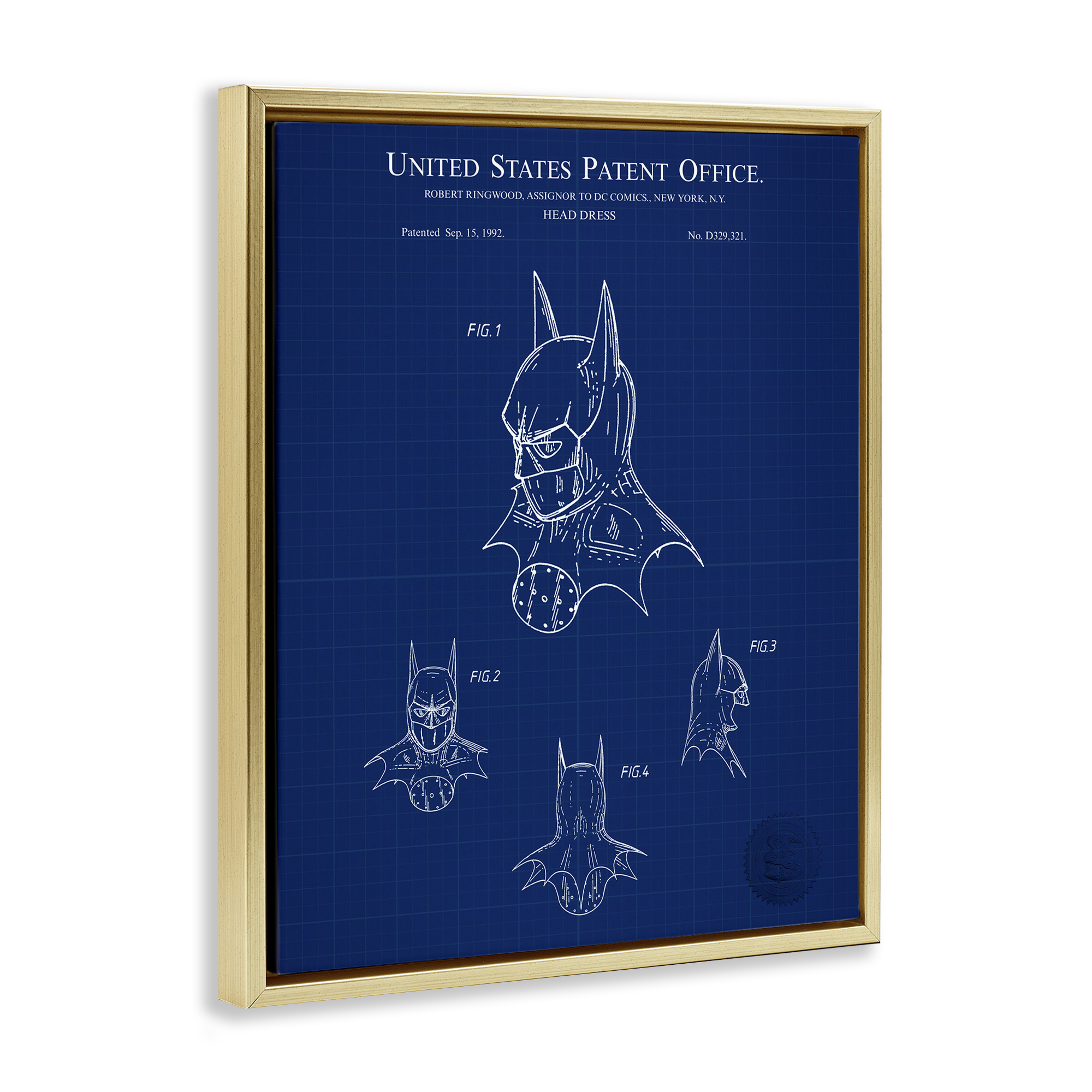 Stupell Industries Head Dress Blueprint Novelty Painting Gold Floater Framed Art Print Wall Art, 25 x 31