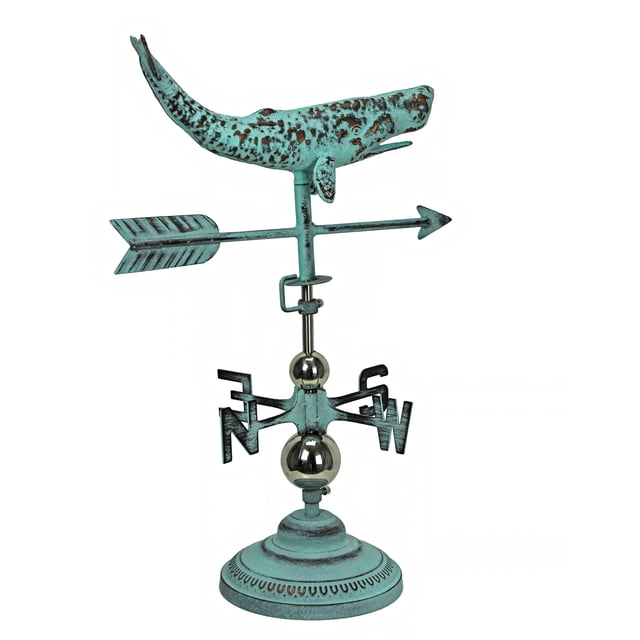 Verdigris Copper Whale Tabletop Weathervane Home Garden Decor w/ Optional Fence Mount