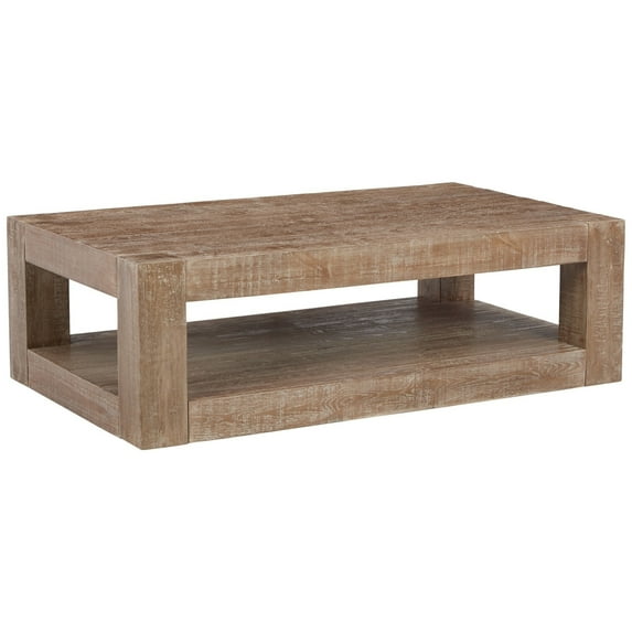 Lee 56 Inch Rectangular Coffee Table, 1 Shelf, Rustic Distressed Brown- Saltoro Sherpi