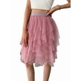 thumbnail image 4 of Women Tulle Skirts Midi Long Fairy Skirt Tutu A-Line Mesh Layered High Elastic Waist Skirts Pink XL, 4 of 7
