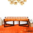 thumbnail image 3 of Pearland Mid-Century Modern Upholstered Leather Bench in Tan, 3 of 7