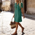 thumbnail image 6 of Horkkom Linen Dress Women Short Sleeve Mini Solid Color Summer Dresses Loose Vacation Casual Dresses, S-2XL, 6 of 8
