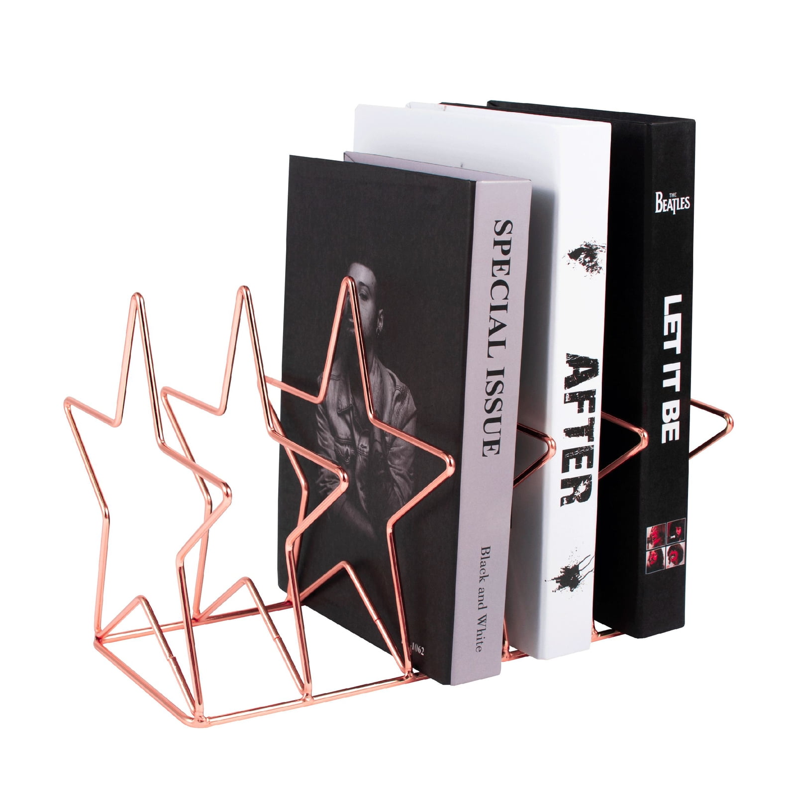 Rose Gold Metal Magazine File Holder, Desk Organizers and Storage, 9 Slots, Star