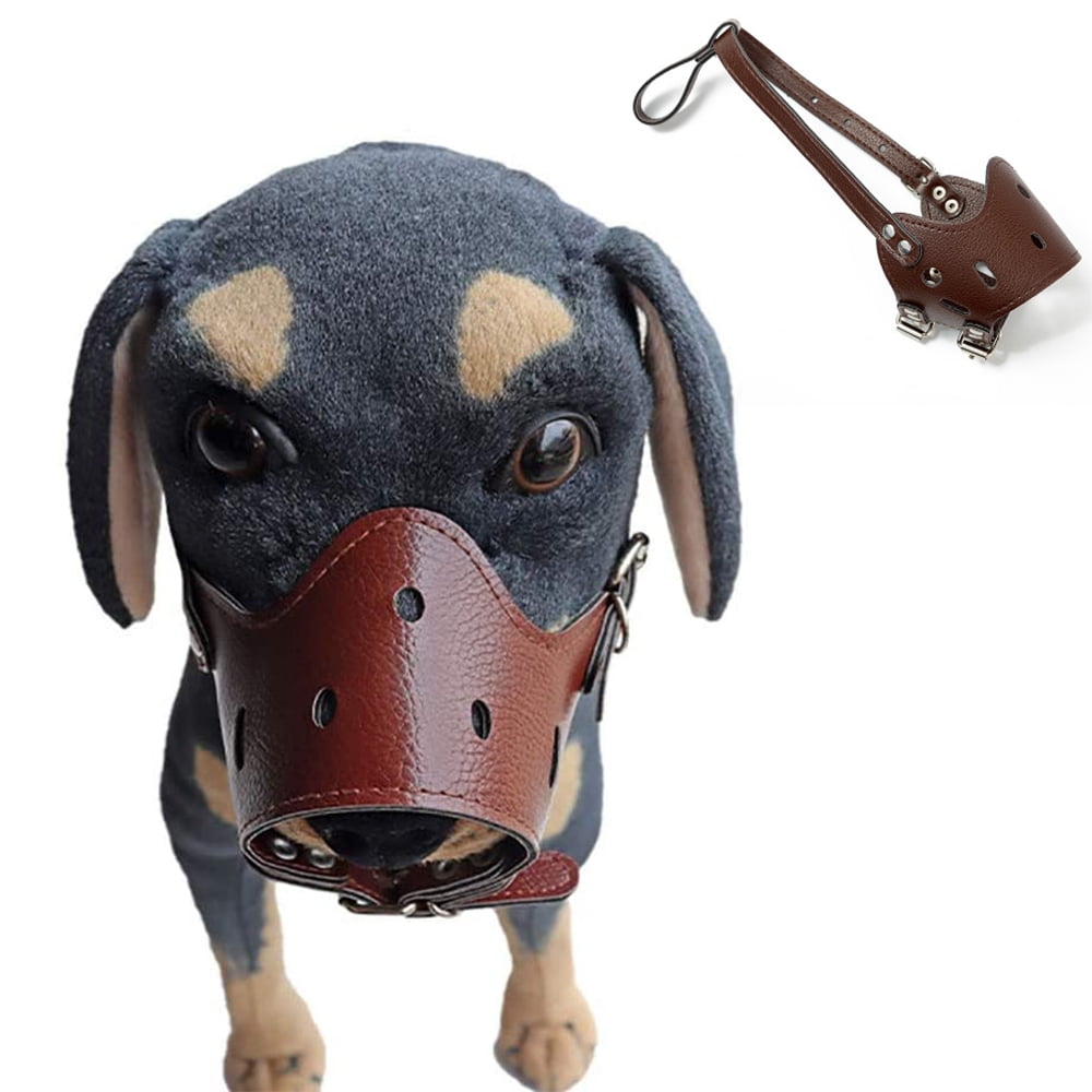 Feikulong PU Leather Dog Muzzle Anti-Biting Adjustable Dog Muzzle Mask for Small Medium Large Dog 
