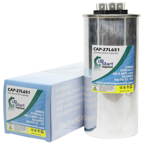 80 / 5 MFD 370 Volt Dual Round Run Capacitor Replacement for Rheem / Ruud 43-23204-29 - CAP-27L651, UpStart Components Brand