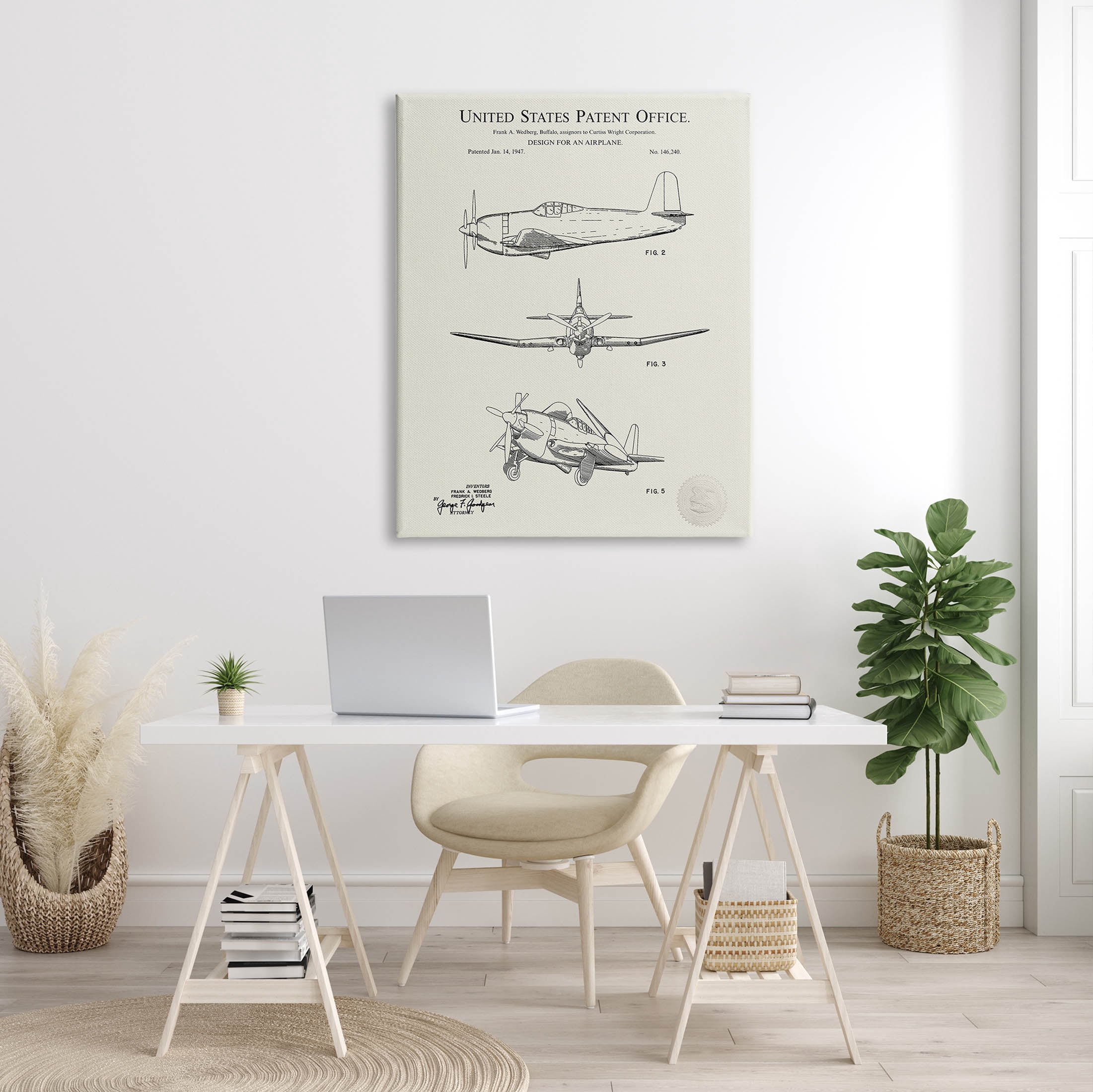 Stupell Industries Detailed Vintage Plane Patent Graphic Art Gallery Wrapped Canvas Print Wall Art, Design by Karl Hronek
