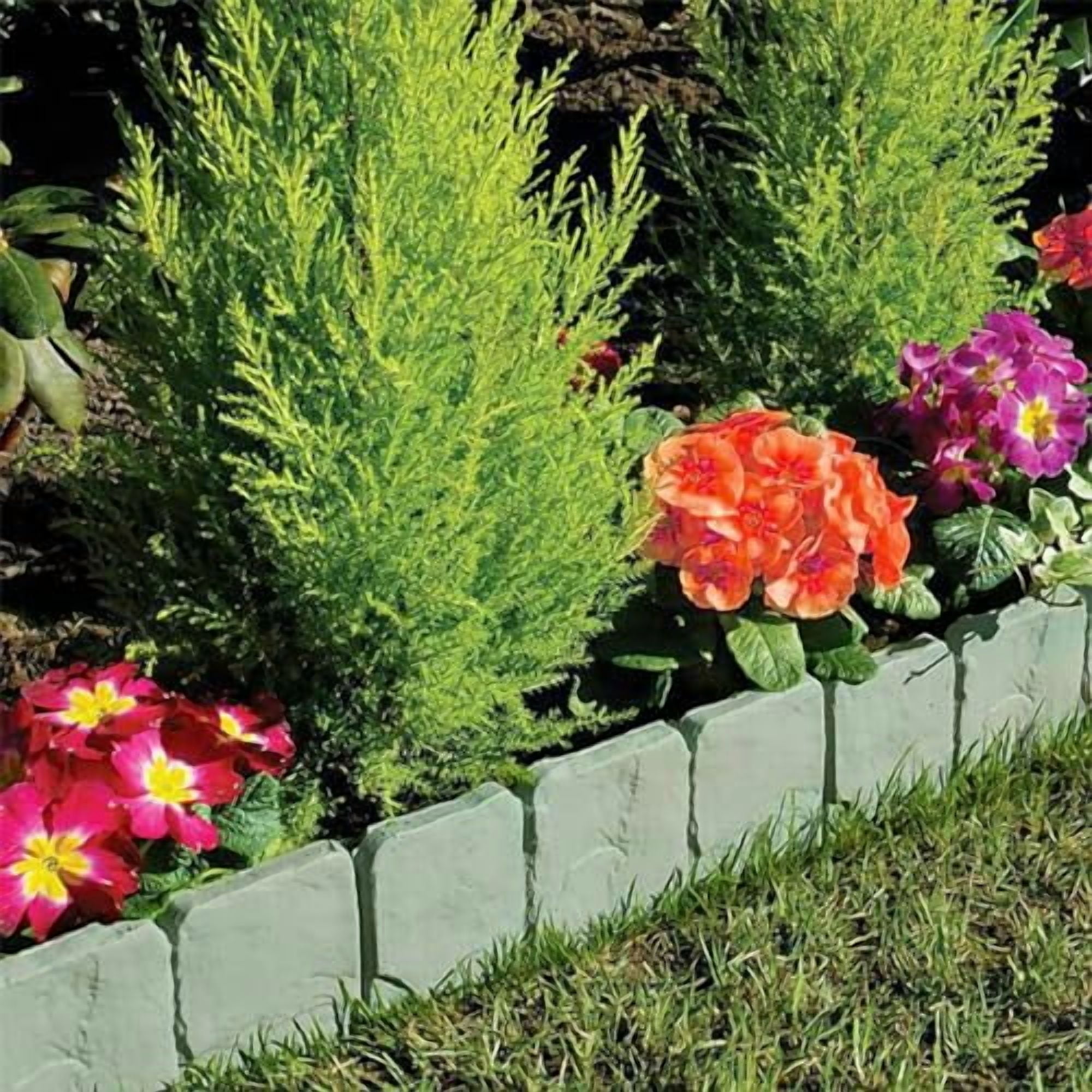 Garden Edging Border, 20 PCS Plastic Garden Landscape Cobbled Stone Effect, Plant Flower Bed Decorative, Plastic Lawn Edging, Garden Borders for Flower Bed, Garden Landscape Edging