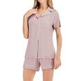 thumbnail image 6 of Women Pajamas Set Notch Collar Soft Sleepwear Pjs Comfort Summer Pocket Short Sleeve Button Down Nightwear with Short Pants, 6 of 6