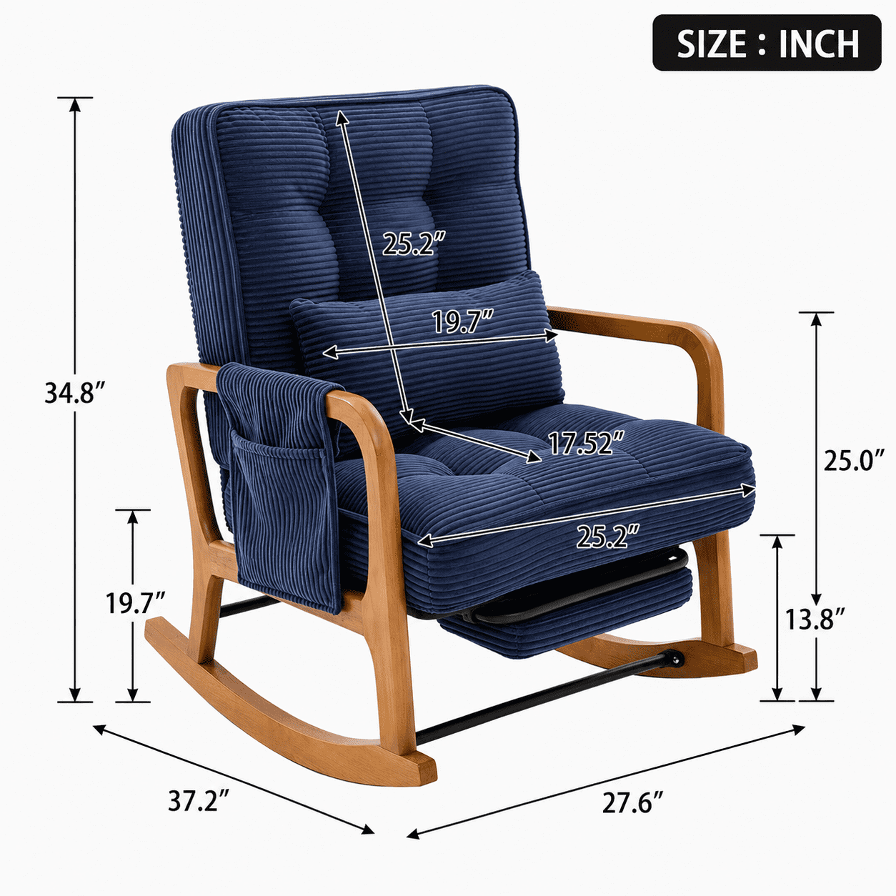 MOONMISS Rocking Chair with Footrest,Rocker Nursery Chair with Side Pocket,Glider Rocker,Accent Reading Chair for Living Room,Navy Blue