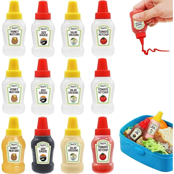 12 Pcs Mini Ketchup Bottles,25ml Condiment Squeeze Bottles,Plastic Sauce Container for Kids,Office,Bento Box,Picnic,Honey,Salad Dressing