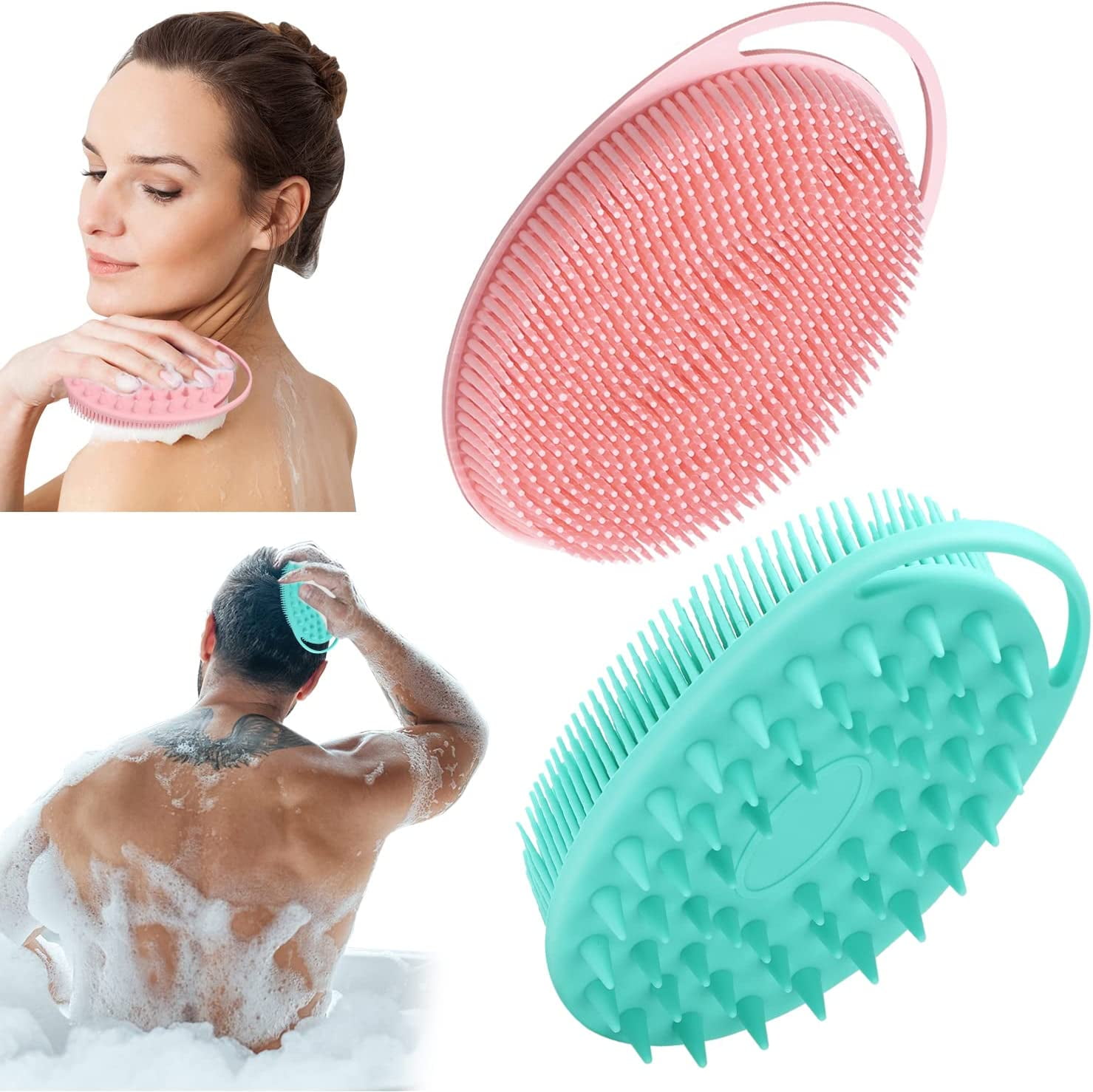 2 Pack Silicone Body Scrubber, 2 in 1 Bath and Shampoo Brush, Soft ...