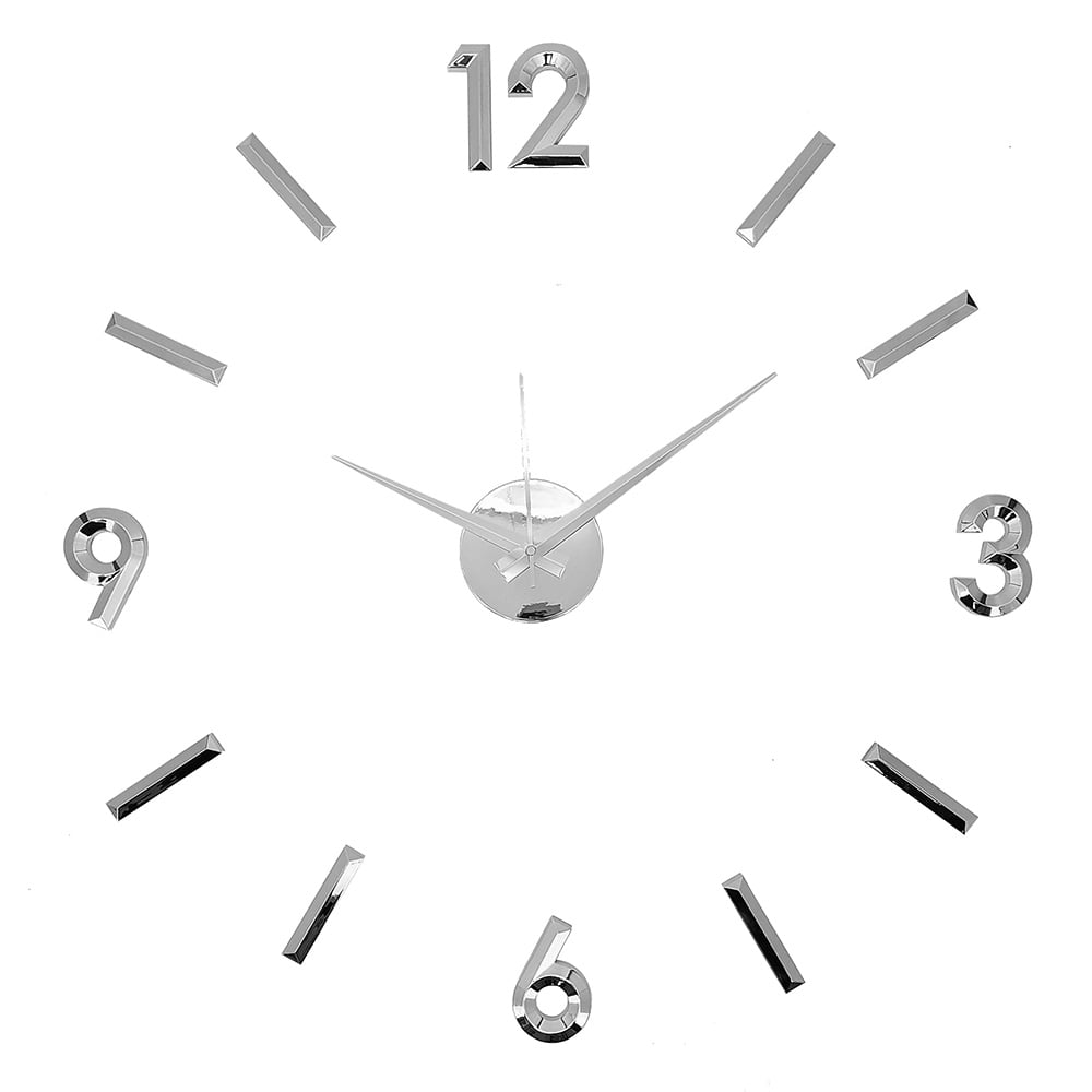 Modern Home Self Adhesive DIY 3D Wall Clock Metallic Silver Walmart