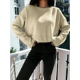 thumbnail image 5 of Women'S 2025 Fall Crew Neck Cropped Sweater Oversized Ribbed Knit Pullover Tops Khaki One size, 5 of 8