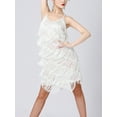 thumbnail image 5 of Kaerm Women's 1920s Flapper Dress Spaghetti Straps Sequin Fringe Latin Dance Dress Party Dancewear White XXL, 5 of 6