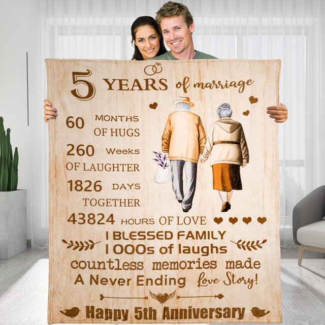 LHSHID 5 Years 5th Anniversary Throw Blanket Gifts Gift for 5th Wedding Anniversary Valentine Gifts for Her Him Wife Husband Mom Dad Girlfriend Boyfriend 60"x80"