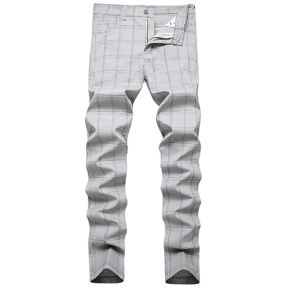 SOOMLON Men's Summer Beach Pants Stripe Festival Pants Striped Plaid Trousers Slim Suit Pants Dark Gray S