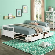Daybed with Trundle and 2 Storage Drawers, Wood Twin Extendable Bed Frame for Teens, White