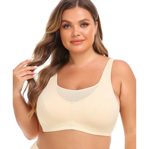 YWDJ Bras for Women Full Coverage Padded Lounge Bras Wirefree Comfortable Bras Adjustable Straps Push up Wrap Bras Padded Plus Size Lace Comfy Bras Solid Sleep Bras Beige 2XL