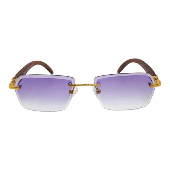 Porta Romana Model 1955 - Gold Plated with Wood Temple and Beveled Purple Lenses