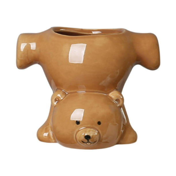 Maceta con forma de oso, maceta, florero, figura, capullo, jarrón, adorno, caricatura Marrón