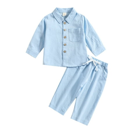 

Musuos Baby Boys Button-Down Lapel Shirts Elastic Waist Pants Casual Loungewear Set