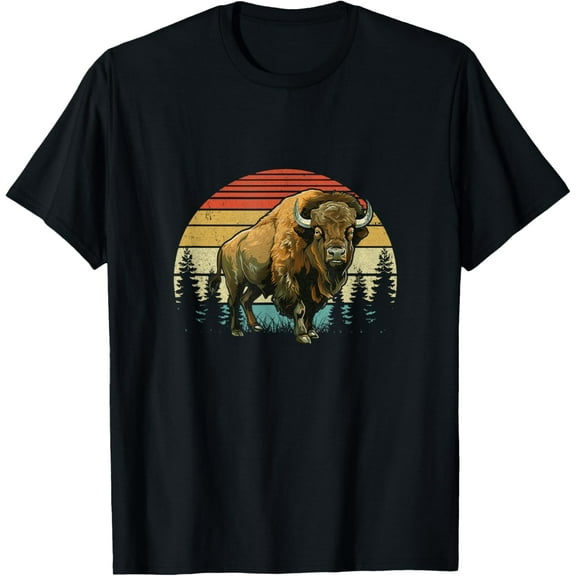 t-shirt Retro Bison Design For Men Women Kids Buffalo Bison Lovers T-ShirtMen and women can wear, black T-shirts, gifts. Age: M,L，XL 2XL, 3XL, 4XL