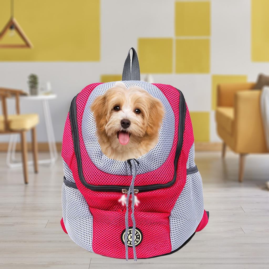Fzaqwen Outdoor Portable Travel Dog Backpack Nylon Double Shoulder Pet Dog Carrier Bag Mesh Dogs Front Bag Cat Backpack Rose Red S