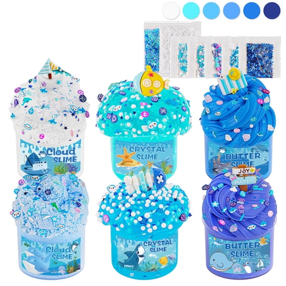 6PCS Slime Kit – Cloud, Crystal & Butter Slime DIY Sensory Set with Charms, Creative Play for Children, Party Favor Gift