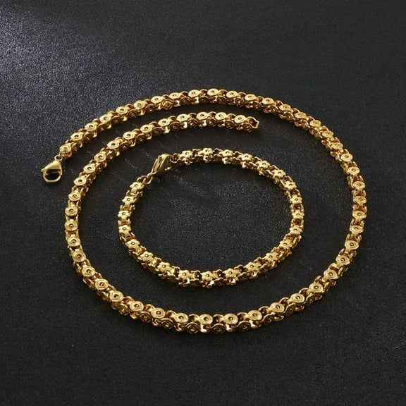 Punk Style Bicycle Box Chain Set Golden/Silver Color Solid 14K White Gold Jewelry Sets For Men/Women Biker Necklace & Bracelet