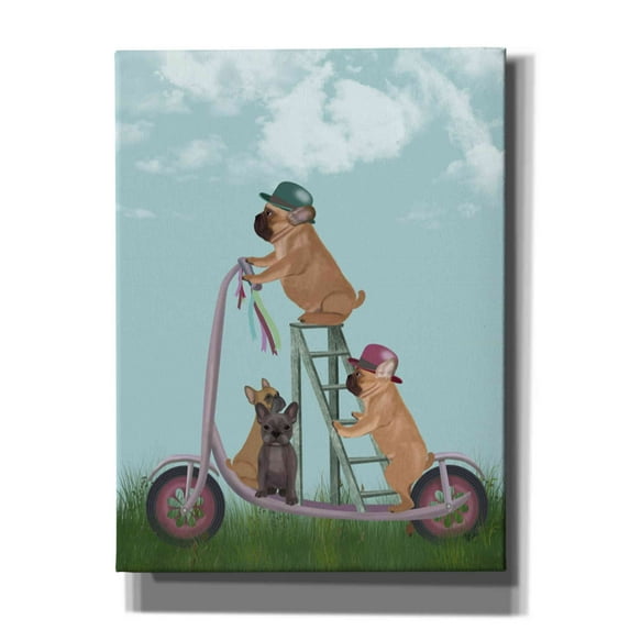 Epic Graffiti 'French Bulldog Scooter' by Fab Funky Canvas Wall Art, 40"x54"