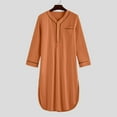 thumbnail image 4 of Mens Muslim Nightgowns with Pockets Cotton Long Sleeve Button V-Neck Pajamas Robes Casual Solid Comfort Side Slit Loose Sleepwear Robes, 4 of 5