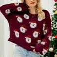 thumbnail image 4 of Women Christmas Pullover Sweaters for Women plus Size Knitted Sweater Cute Santa Head Pattern Crewneck Pullover Sweater Light Weight Womens Sweater Dress Sweaters for Women Hot Sweater for Women Pu, 4 of 8