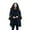 Black Grey, variant on Le Moda Liza Cozy Coat Fleece Poncho with Faux Fur Trim
