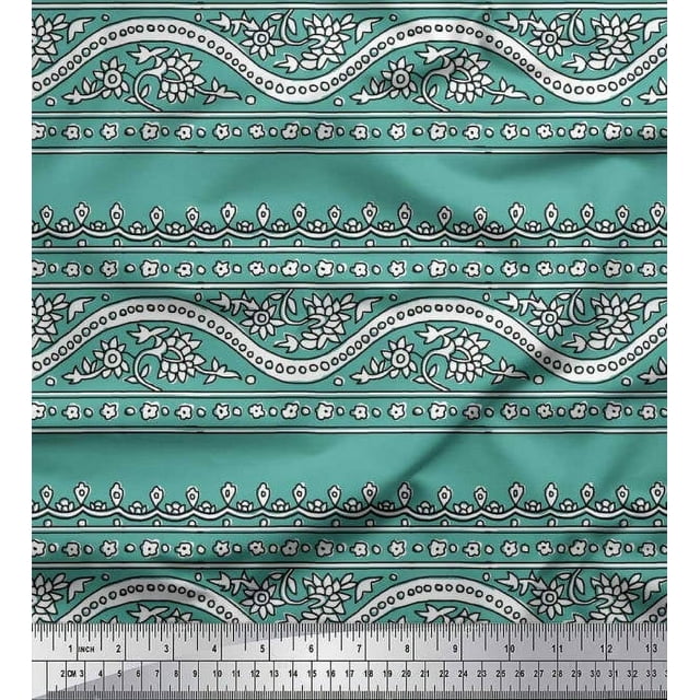 Soimoi Poly Georgette Fabric Leaves & Floral Block Decor Fabric Printed Yard 52 Inch Wide