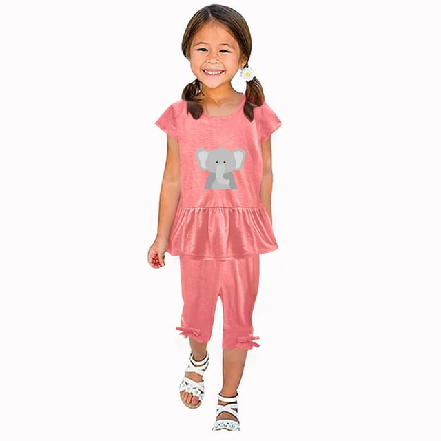 Chemises pour Filles, Ensemble Deux Pièces Été Col Rond Petit Imprimé Manches Courtes Manches Volantes Taille Élastique Pantalon Court