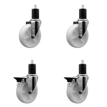 5 Inch Nylon Wheel Swivel 1-3/4 Inch Expanding Stem Caster Set 2 Brakes SCC